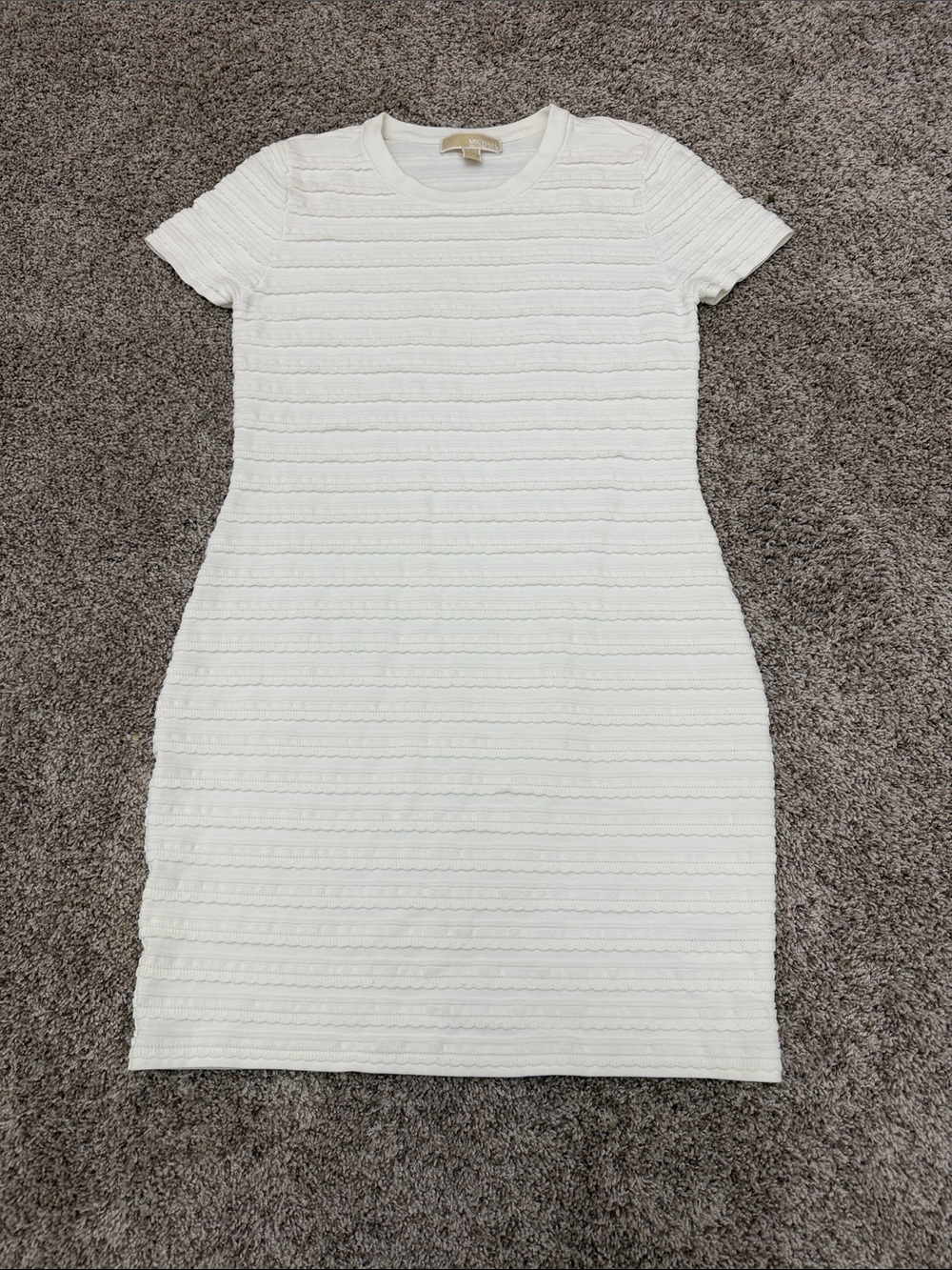 Michael Kors Cream Short-Sleeve Textured Midi Sheath Dress